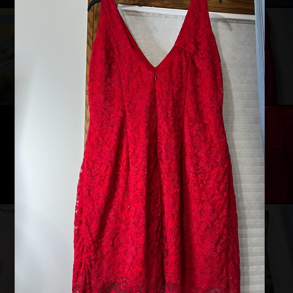 Gorgeous Alyce Paris red, laced overlay homecoming dress